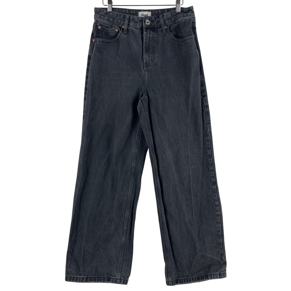 Elwood Womens Baggy Wide Leg Denim Jeans 30 Washed Black High Rise